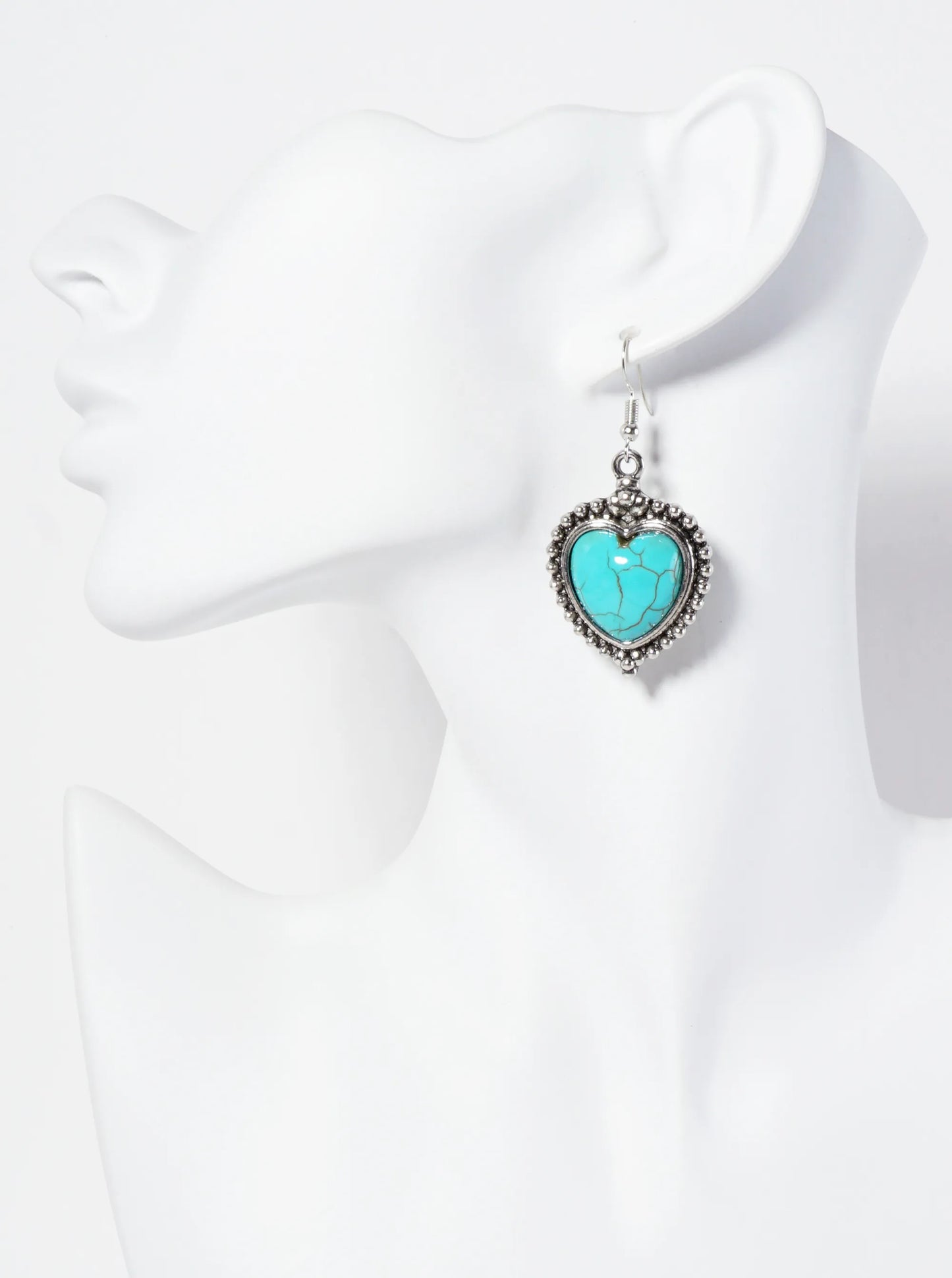 Heart-Shape Semi-Precious Natural-Stone Dangle Drop Bohemian Western Earrings
