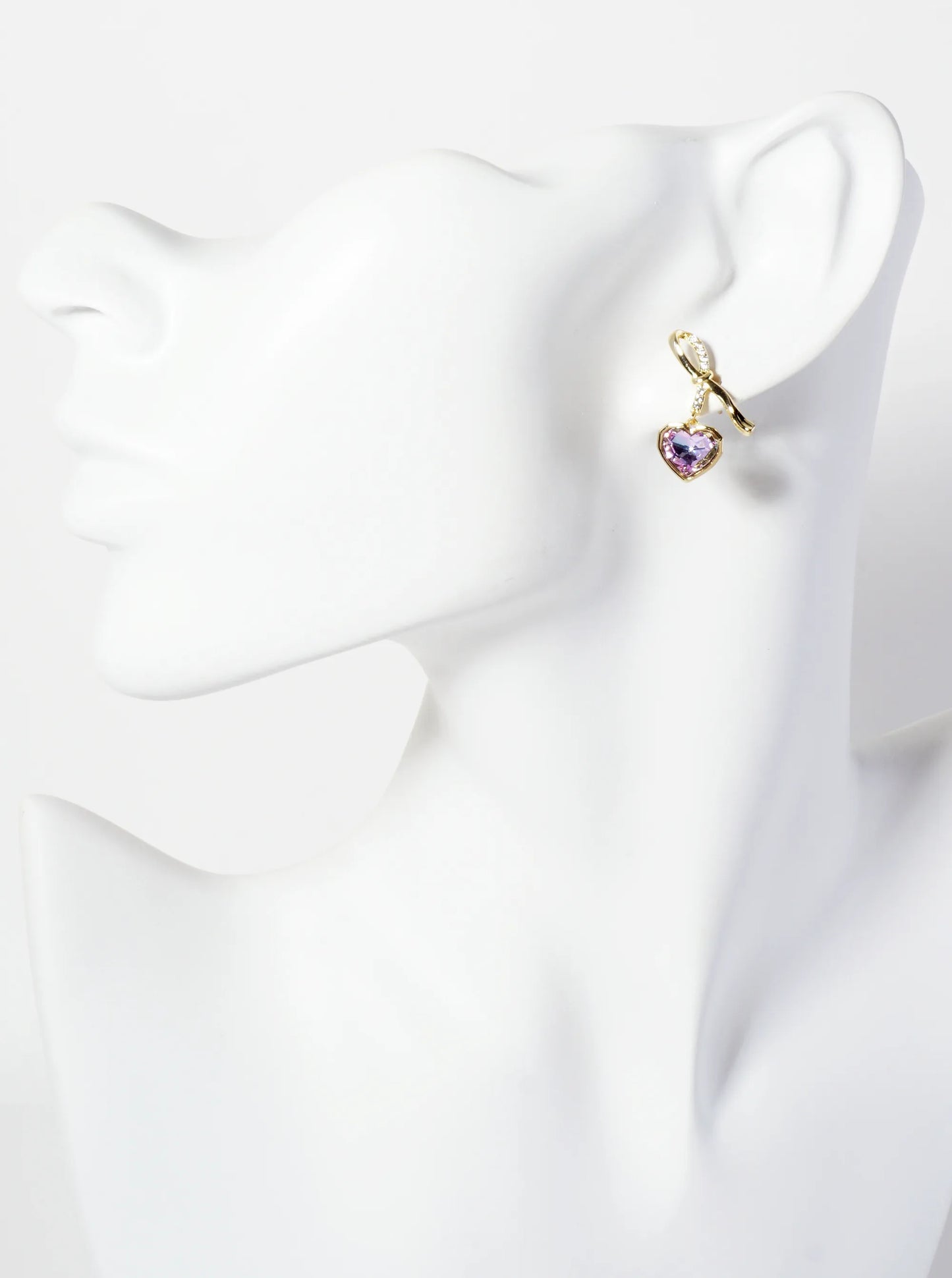 Heart Stone Drop Pave-Set Cubic-Zirconia Bow Design 18K-Gold-Dipped Post Earrings
