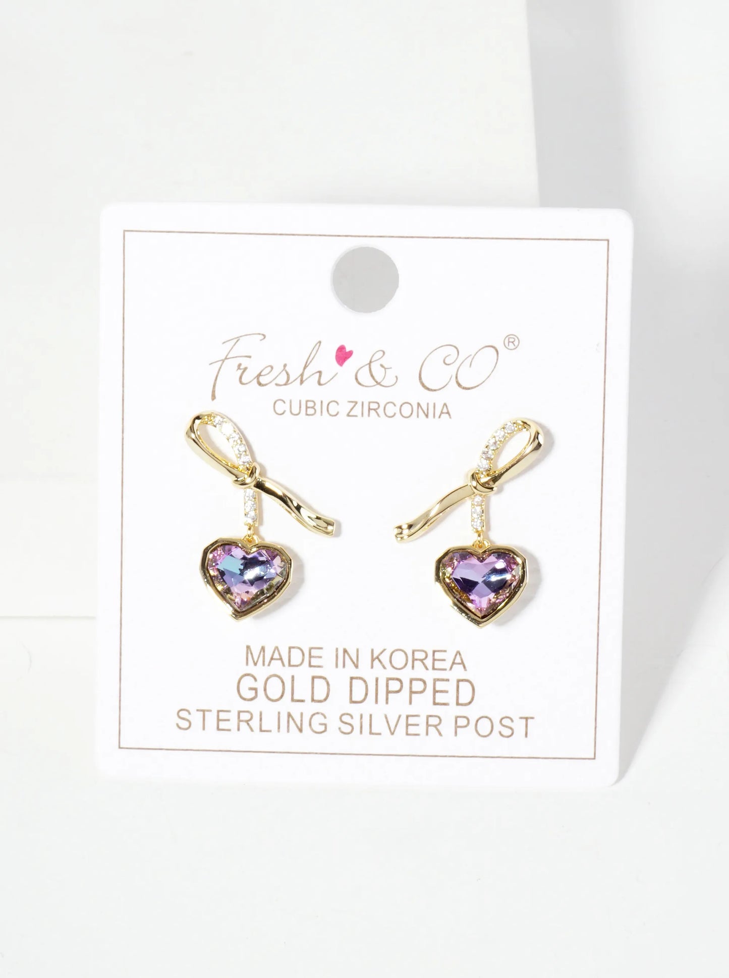 Heart Stone Drop Pave-Set Cubic-Zirconia Bow Design 18K-Gold-Dipped Post Earrings