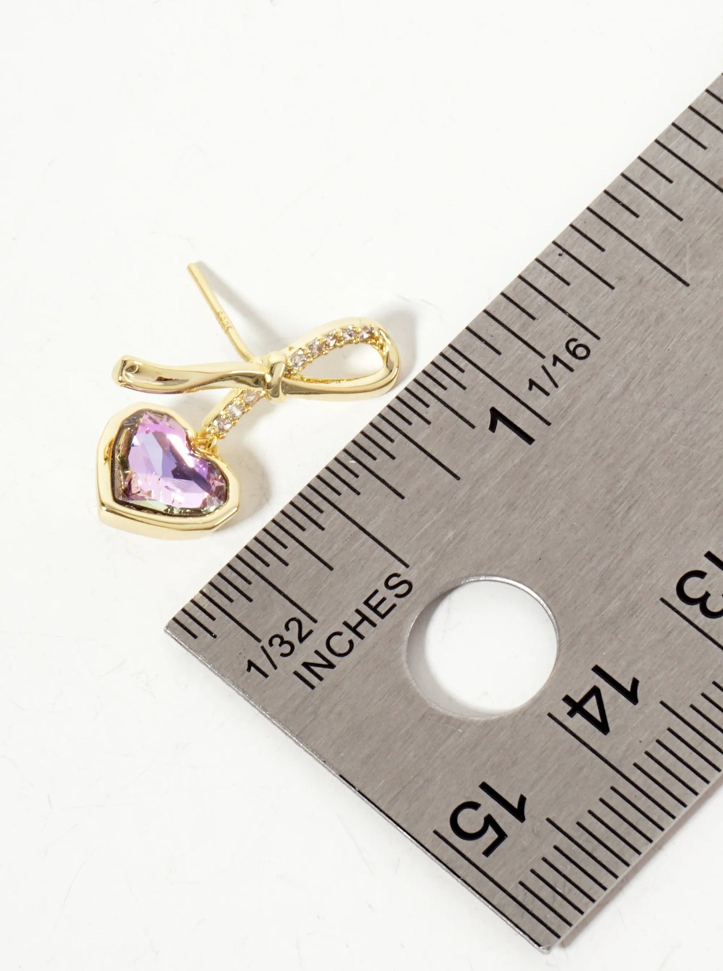 Heart Stone Drop Pave-Set Cubic-Zirconia Bow Design 18K-Gold-Dipped Post Earrings