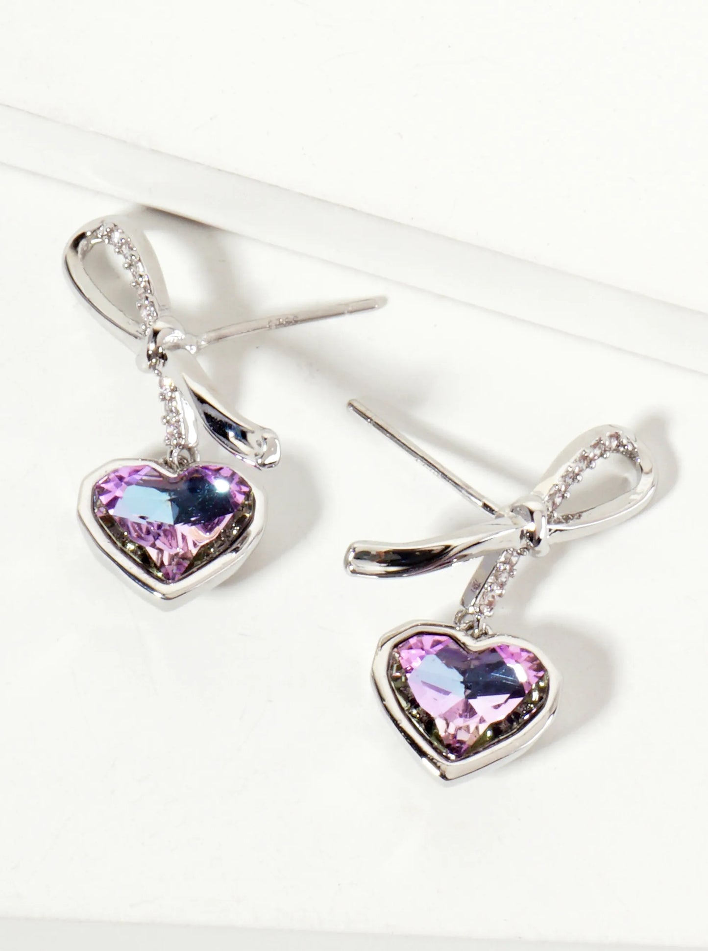 Heart Stone Drop Pave-Set Cubic-Zirconia Bow Design 18K-Gold-Dipped Post Earrings