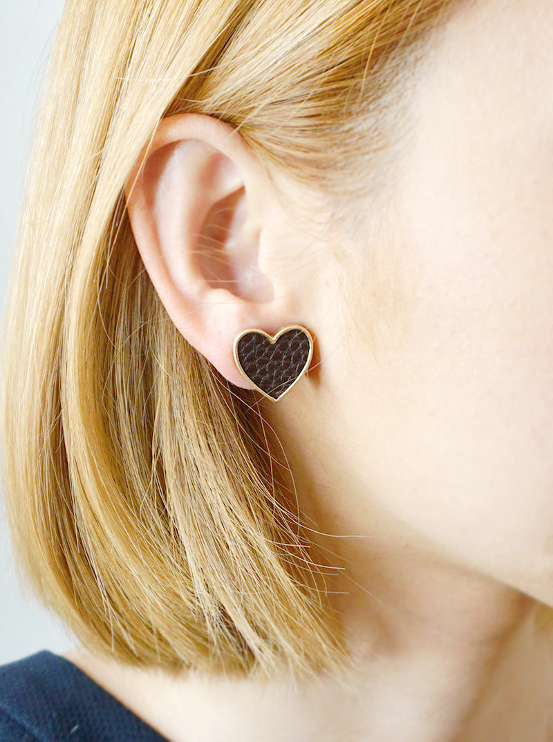 Heart Shape Leatherette Post Stud Earrings