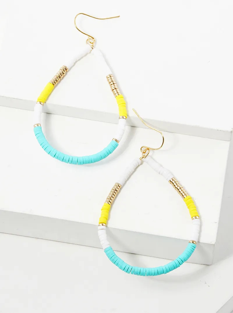 Heishi Beaded Teardrop Dangle Drop Earrings