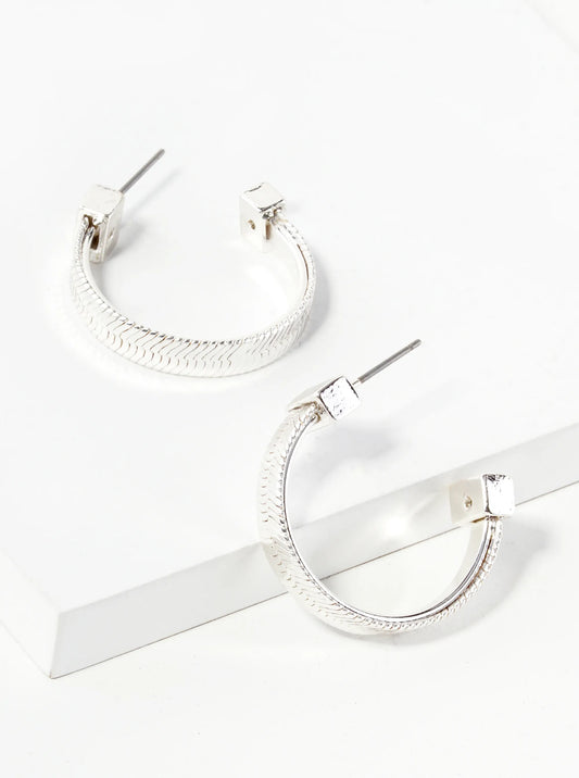 Herringbone Chain Texture 25mm Brass Hoop Earrings