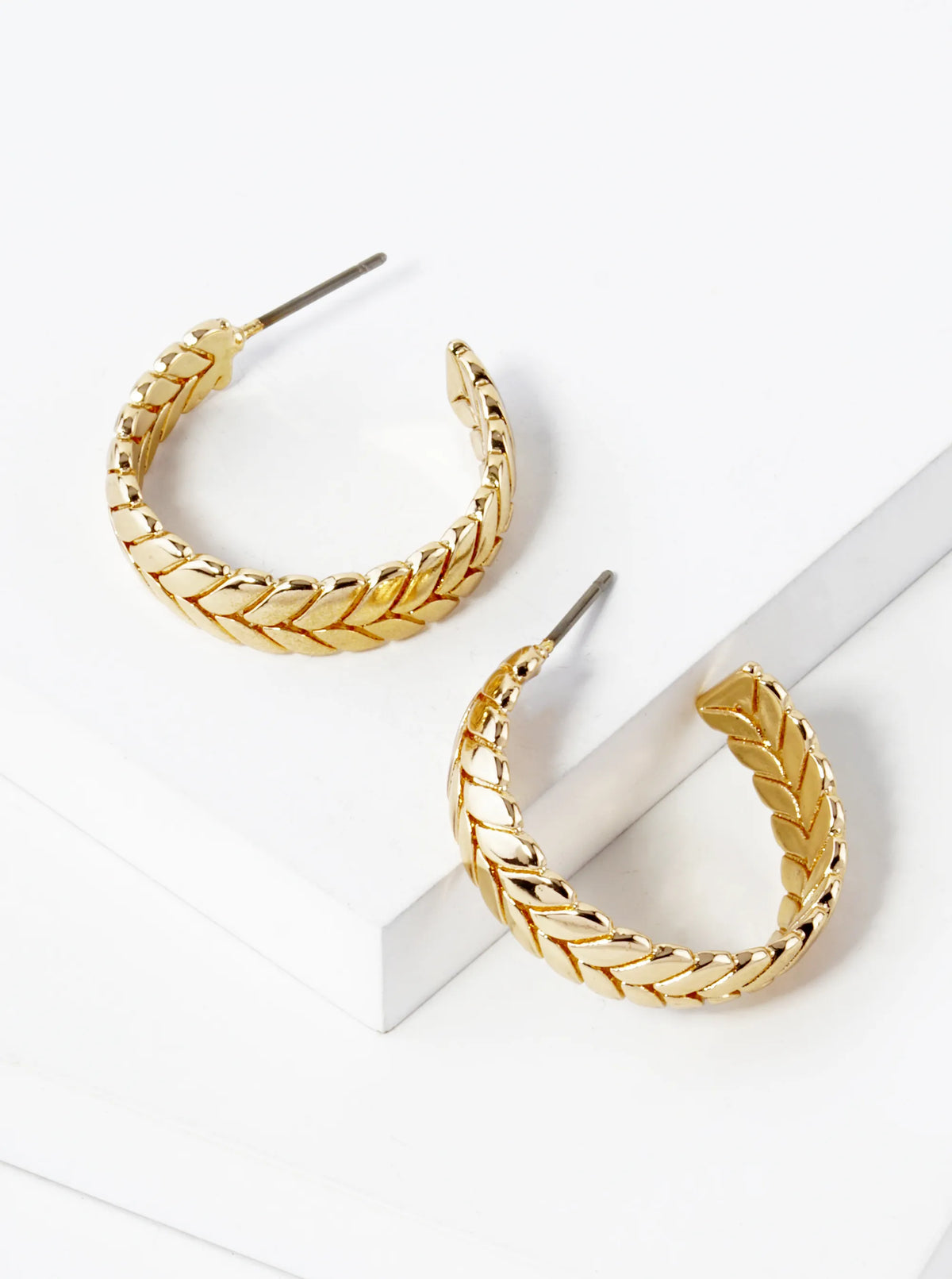 Herringbone Textured 25mm Open Hoop Earrings