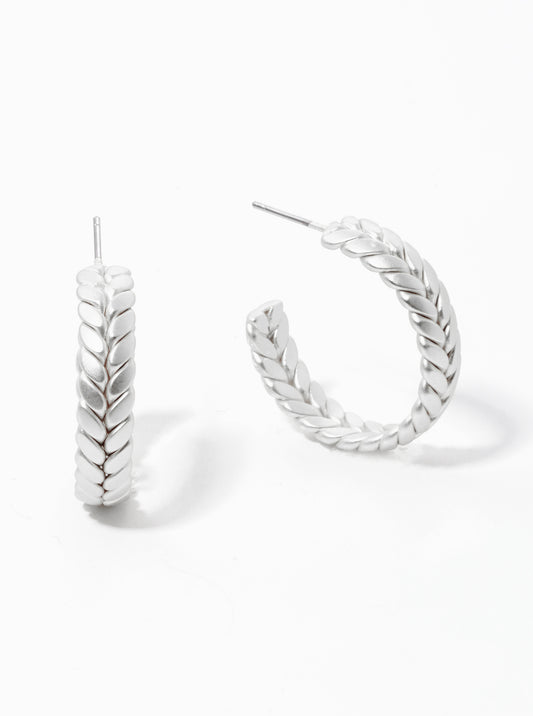 Herringbone Textured 25mm Open Hoop Earrings