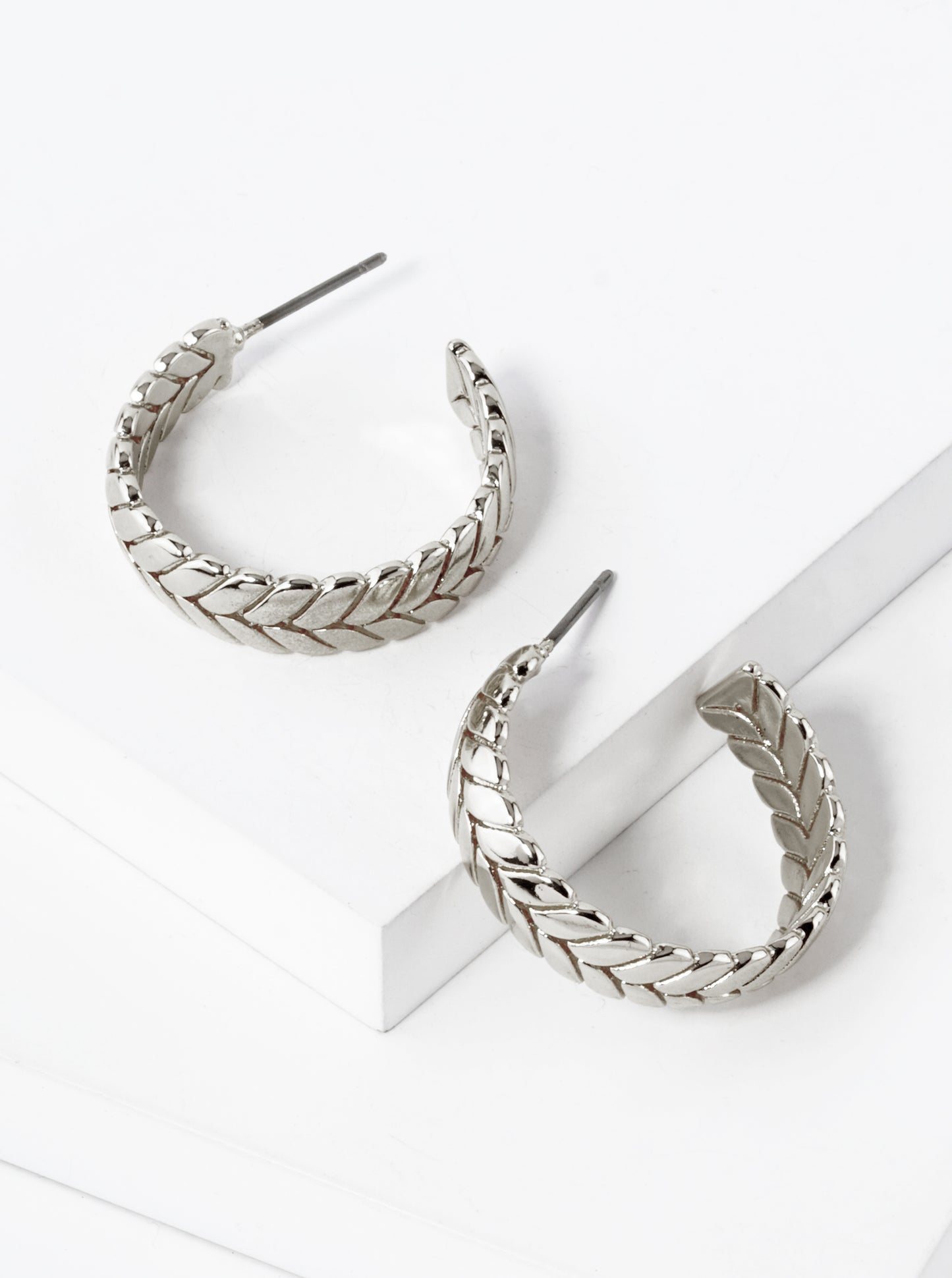 Herringbone Textured 25mm Open Hoop Earrings