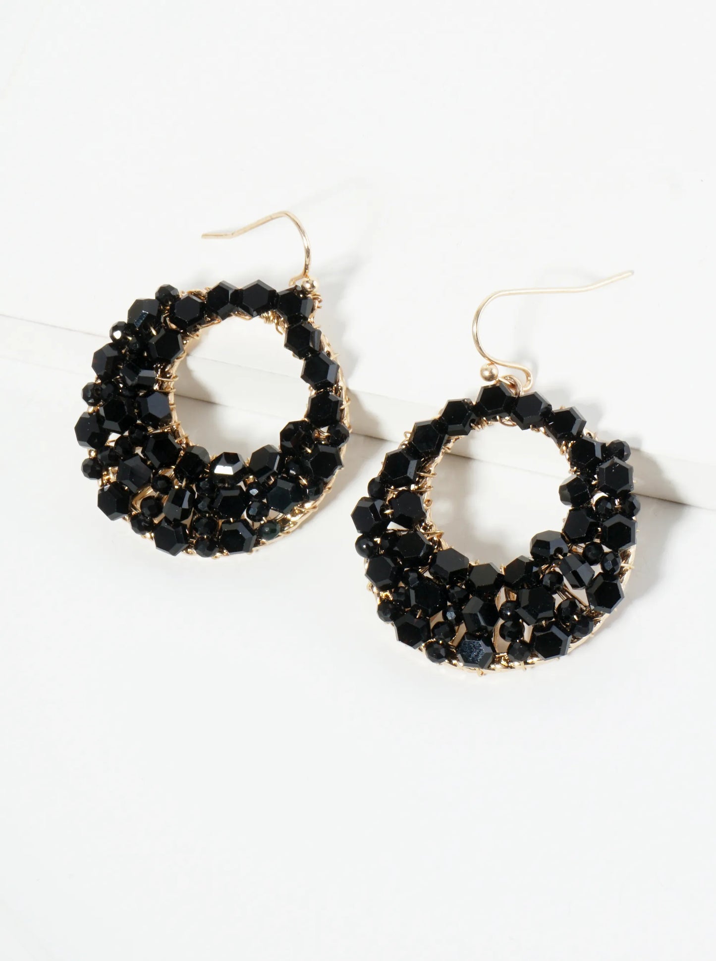Hexagon Shape Glass Beaded Circle Drop Earrings