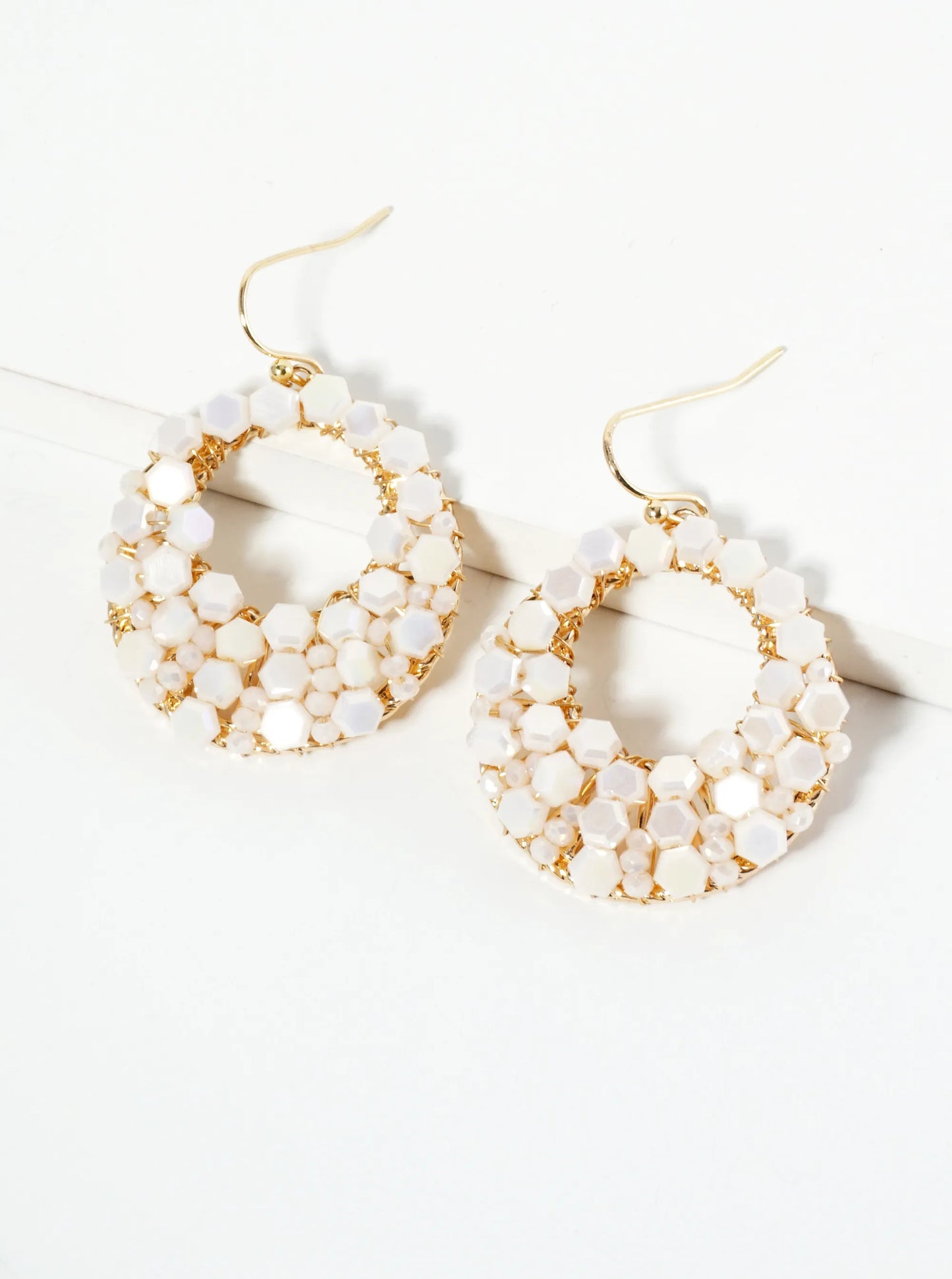 Hexagon Shape Glass Beaded Circle Drop Earrings