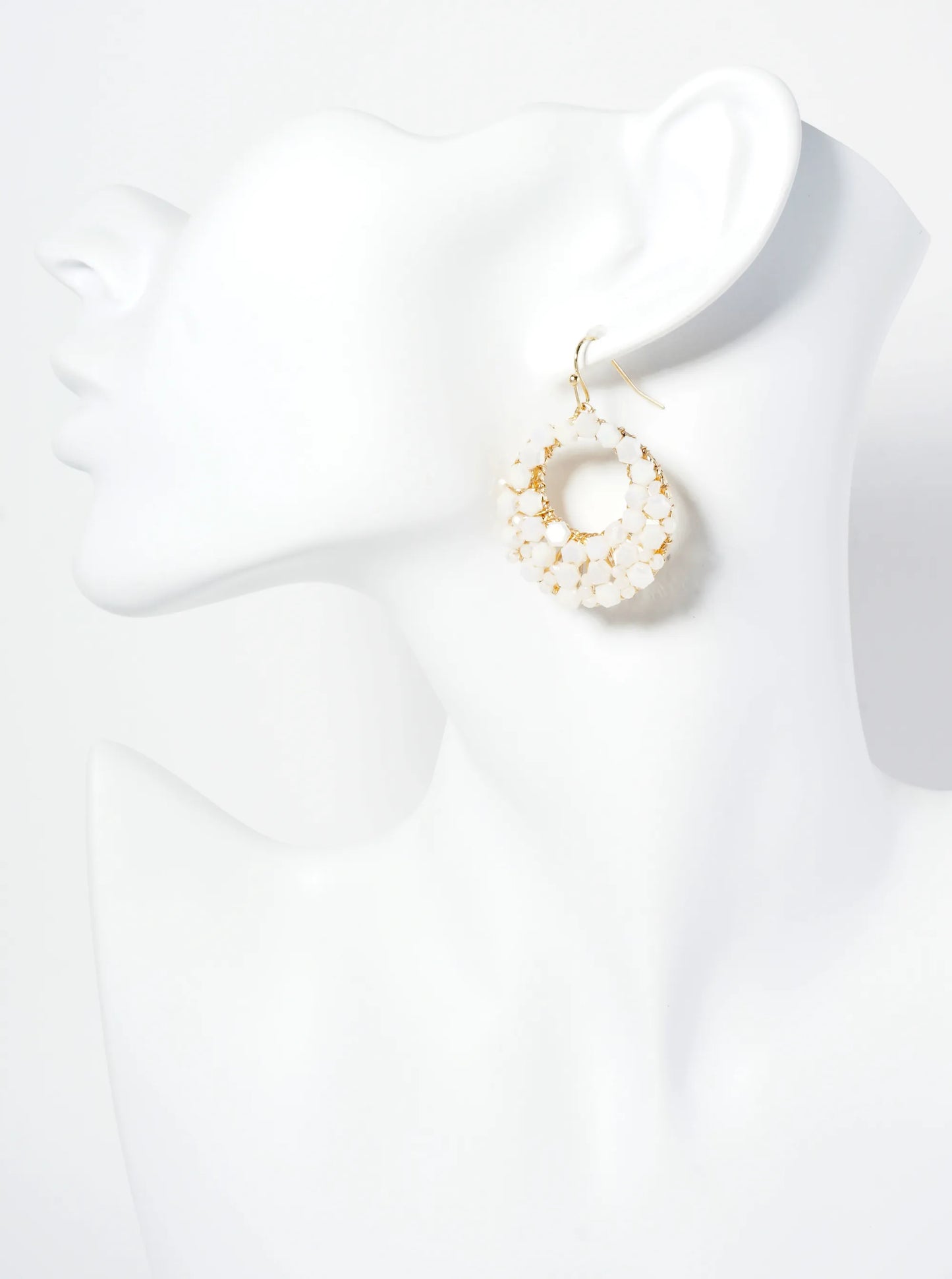 Hexagon Shape Glass Beaded Circle Drop Earrings