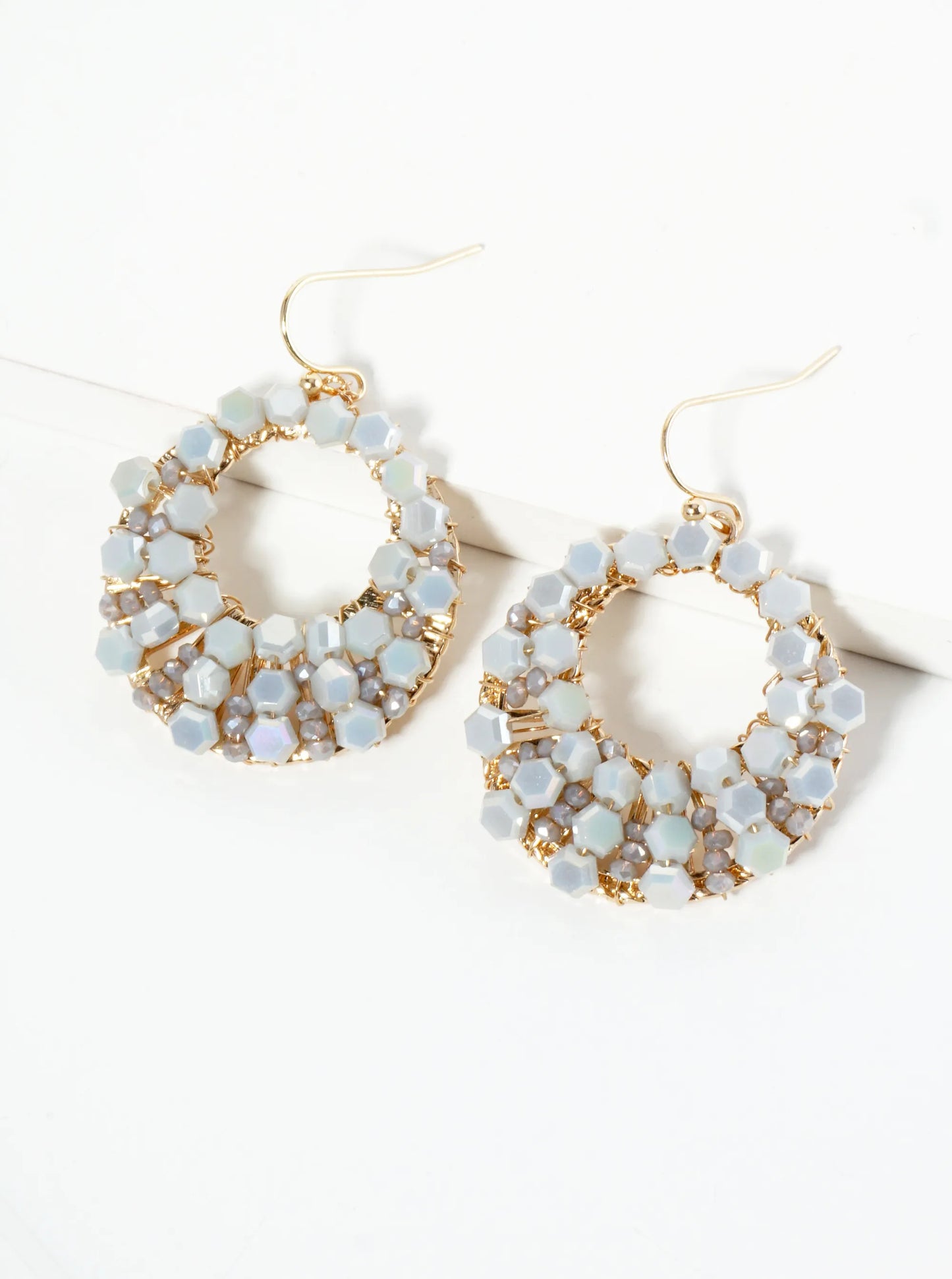 Hexagon Shape Glass Beaded Circle Drop Earrings