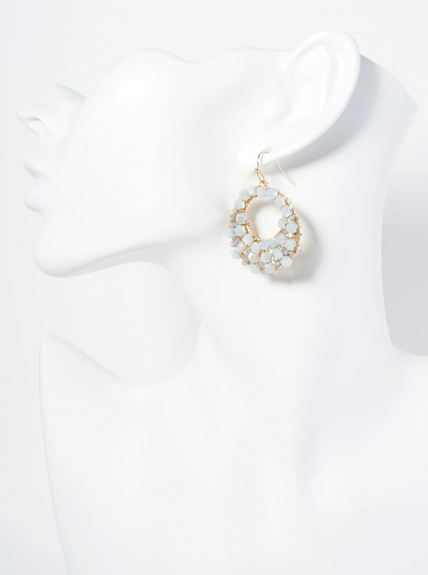 Hexagon Shape Glass Beaded Circle Drop Earrings