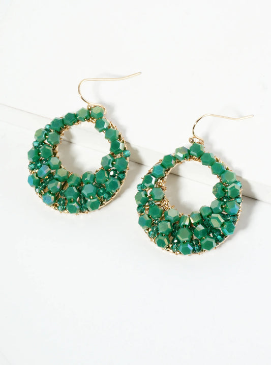 Hexagon Shape Glass Beaded Circle Drop Earrings
