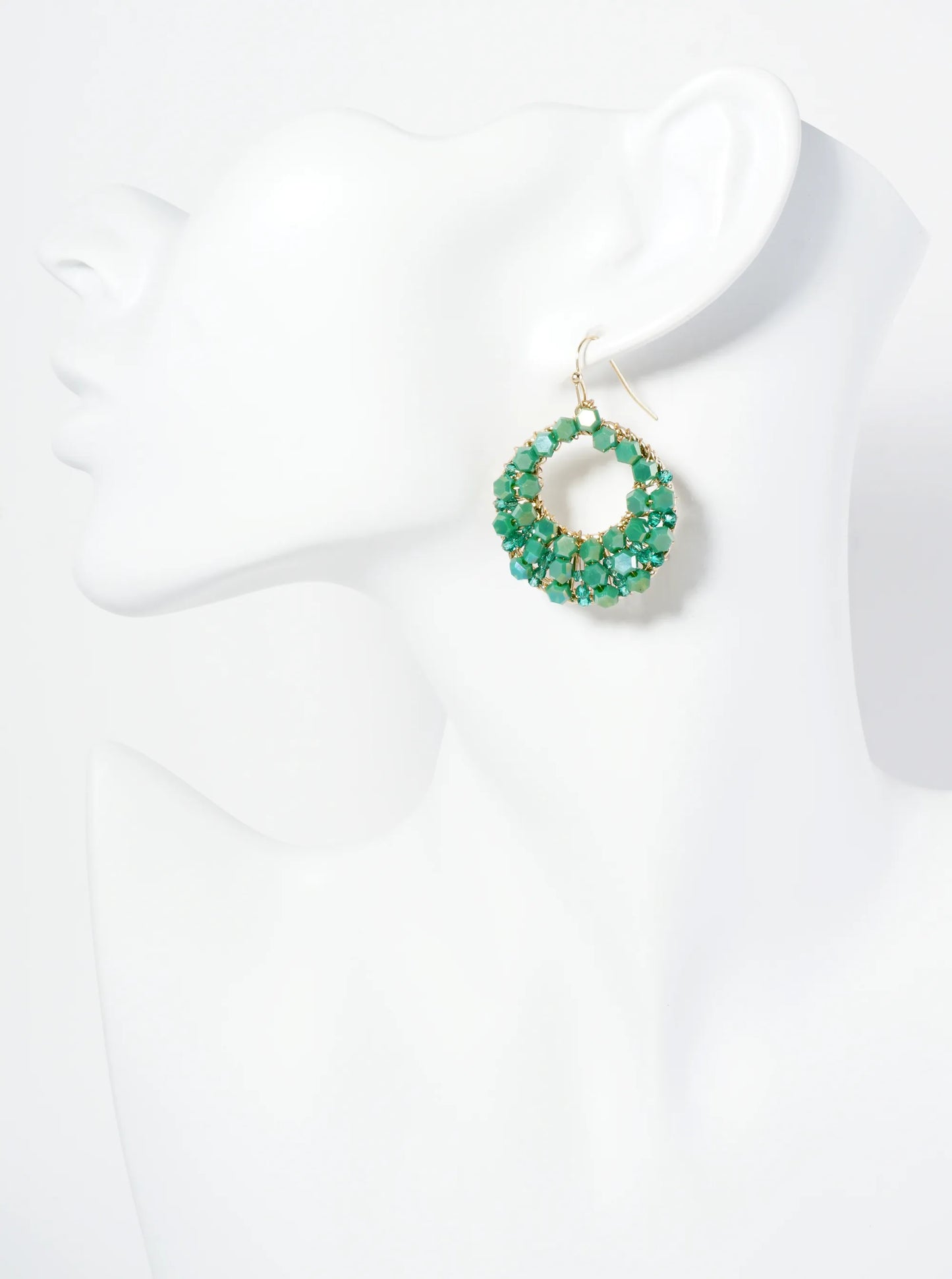 Hexagon Shape Glass Beaded Circle Drop Earrings