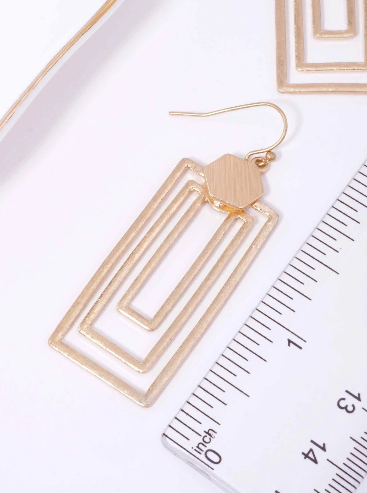 Hexagon Triple Rectangle Matte Hook Earrings - Matte Gold-Worn Gold