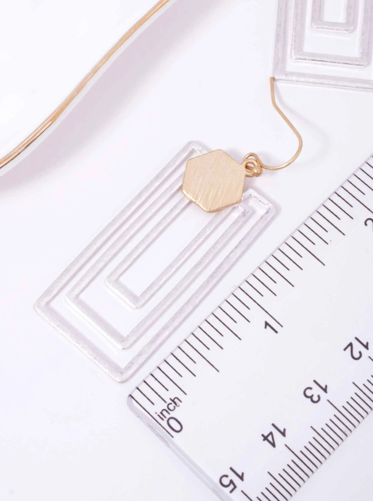 Hexagon Triple Rectangle Matte Hook Earrings - Matte Gold-Worn Silver