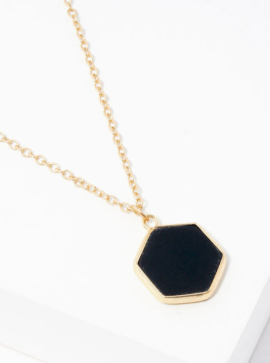 Hexagon Shaped Semi-precious Natural Stone Pendant Necklace