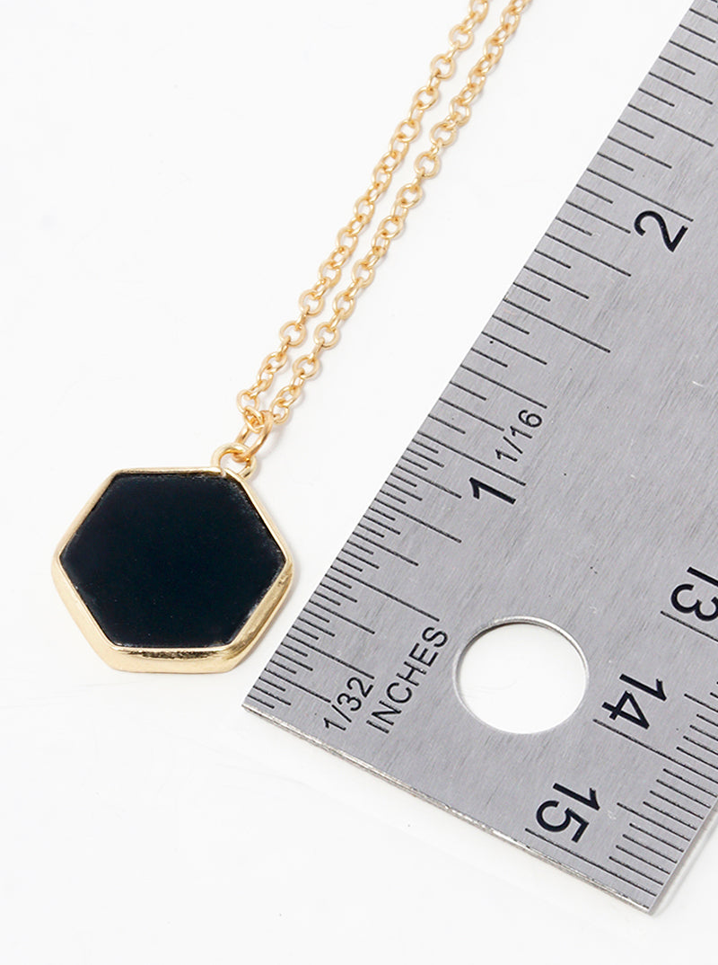 Hexagon Shaped Semi-precious Natural Stone Pendant Necklace