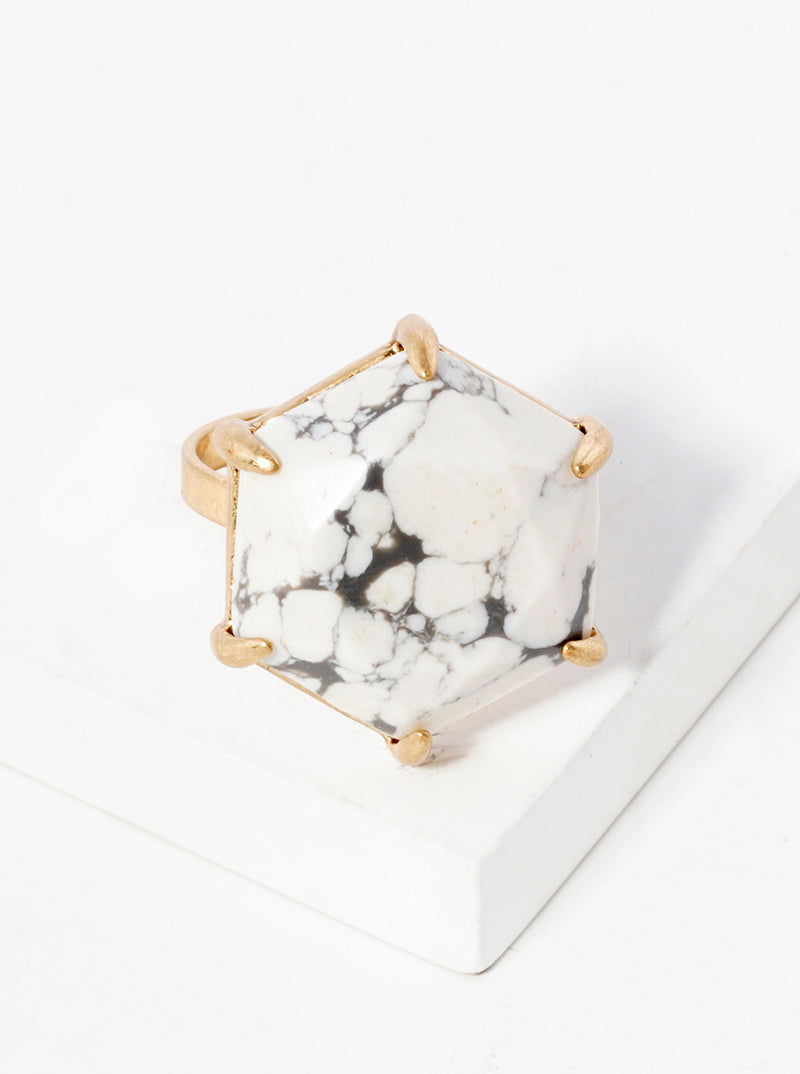 Hexagon Shaped Semi-precious Stone Accent Adjustable Ring