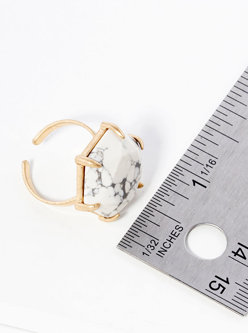 Hexagon Shaped Semi-precious Stone Accent Adjustable Ring