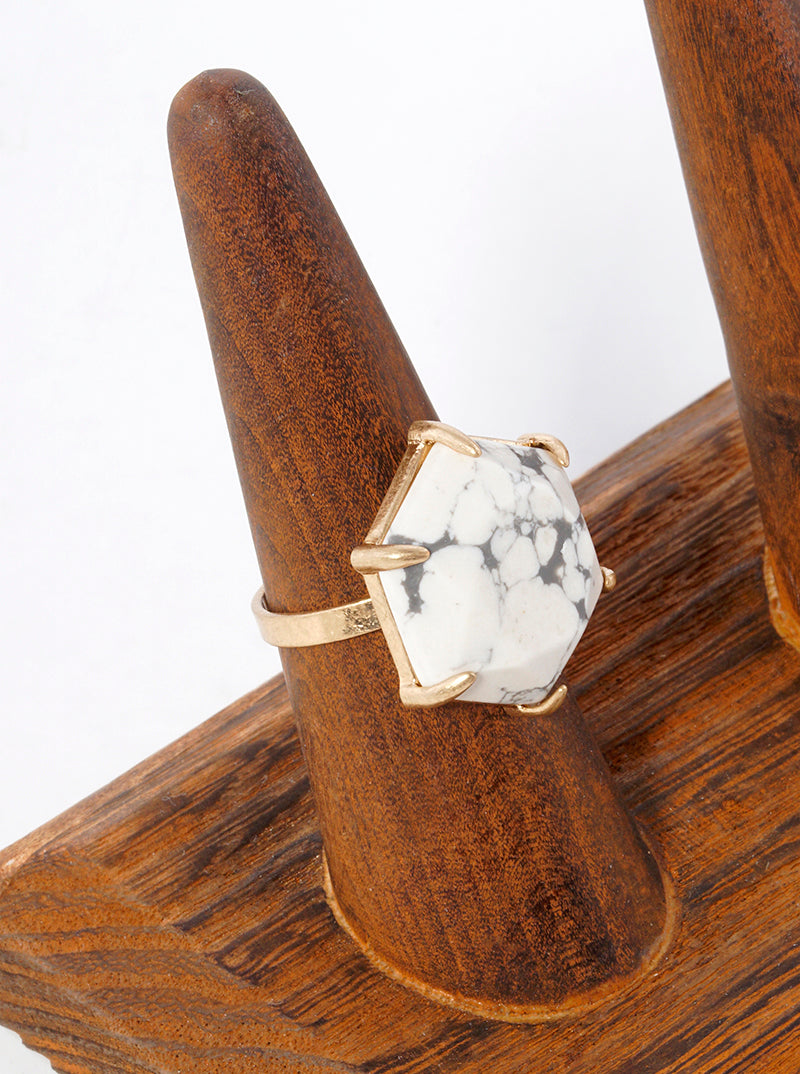 Hexagon Shaped Semi-precious Stone Accent Adjustable Ring