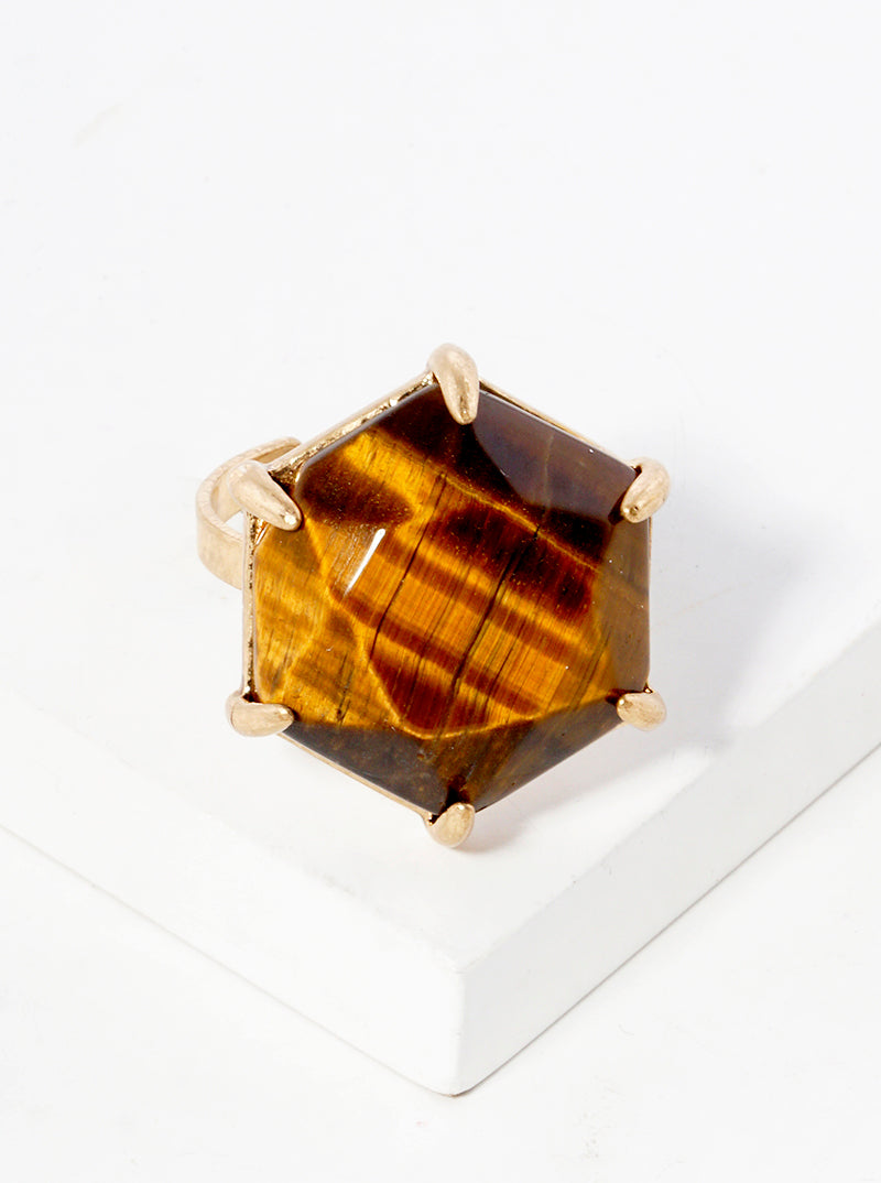 Hexagon Shaped Semi-precious Stone Accent Adjustable Ring