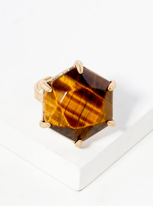 Hexagon Shaped Semi-precious Stone Accent Adjustable Ring