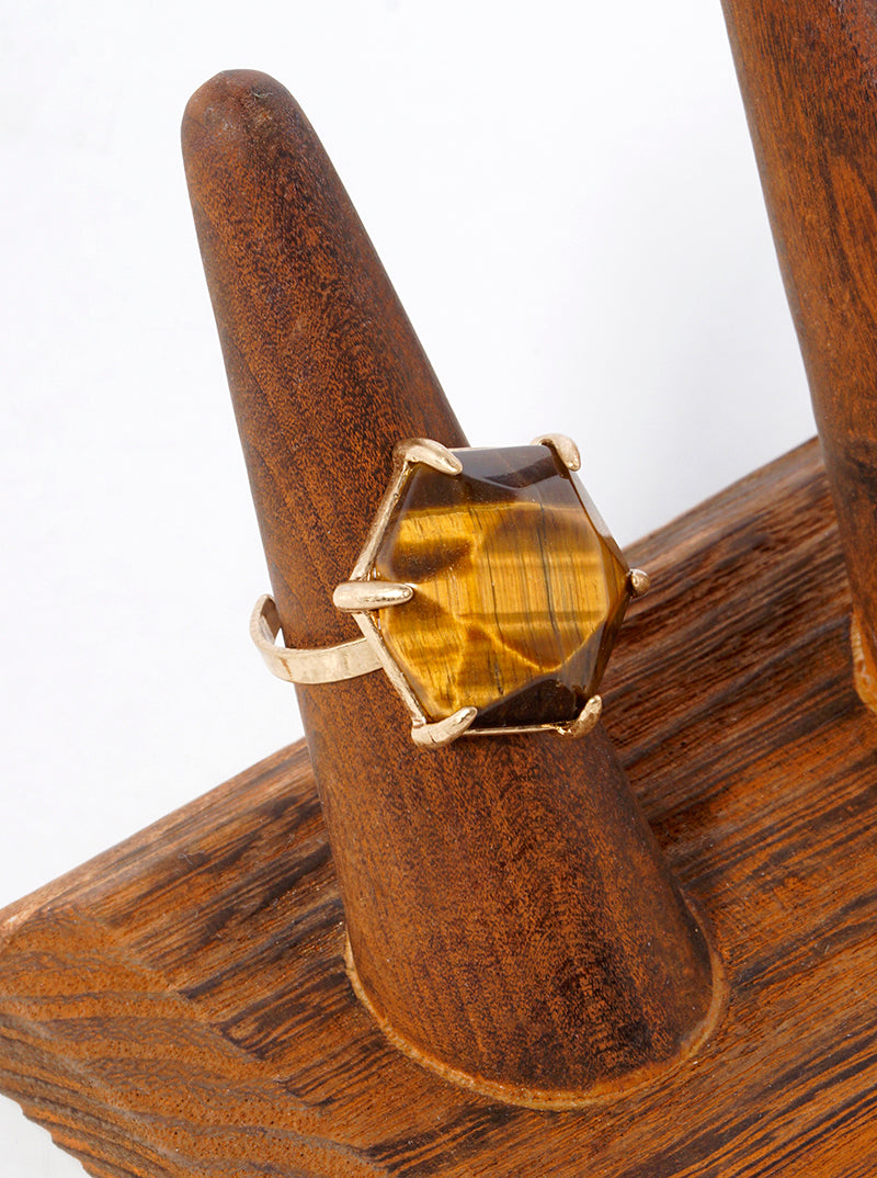 Hexagon Shaped Semi-precious Stone Accent Adjustable Ring