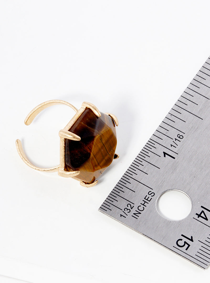 Hexagon Shaped Semi-precious Stone Accent Adjustable Ring