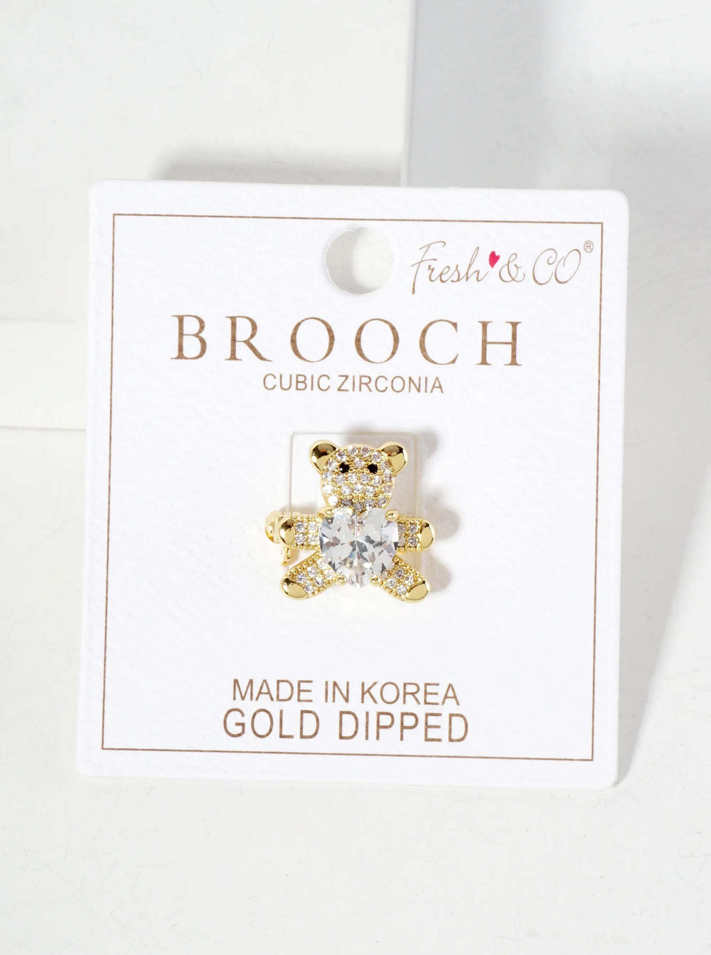 Holding-a-CZ-Heart 18K-Gold-Dipped Pave-Set Cubic-Zirconia Teddy-Bear Brass Brooch