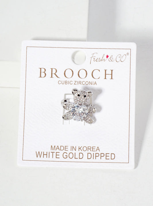 Holding-a-CZ-Heart 18K-Gold-Dipped Pave-Set Cubic-Zirconia Teddy-Bear Brass Brooch