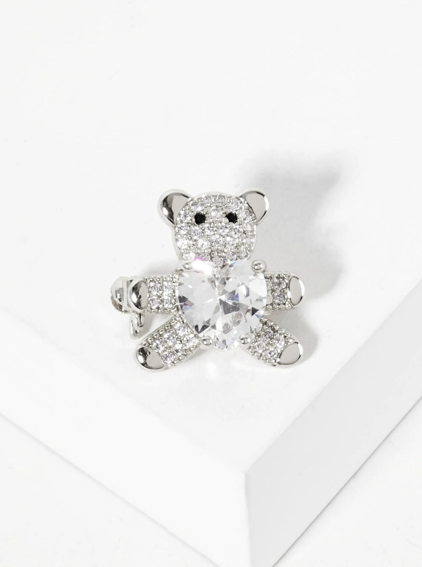 Holding-a-CZ-Heart 18K-Gold-Dipped Pave-Set Cubic-Zirconia Teddy-Bear Brass Brooch