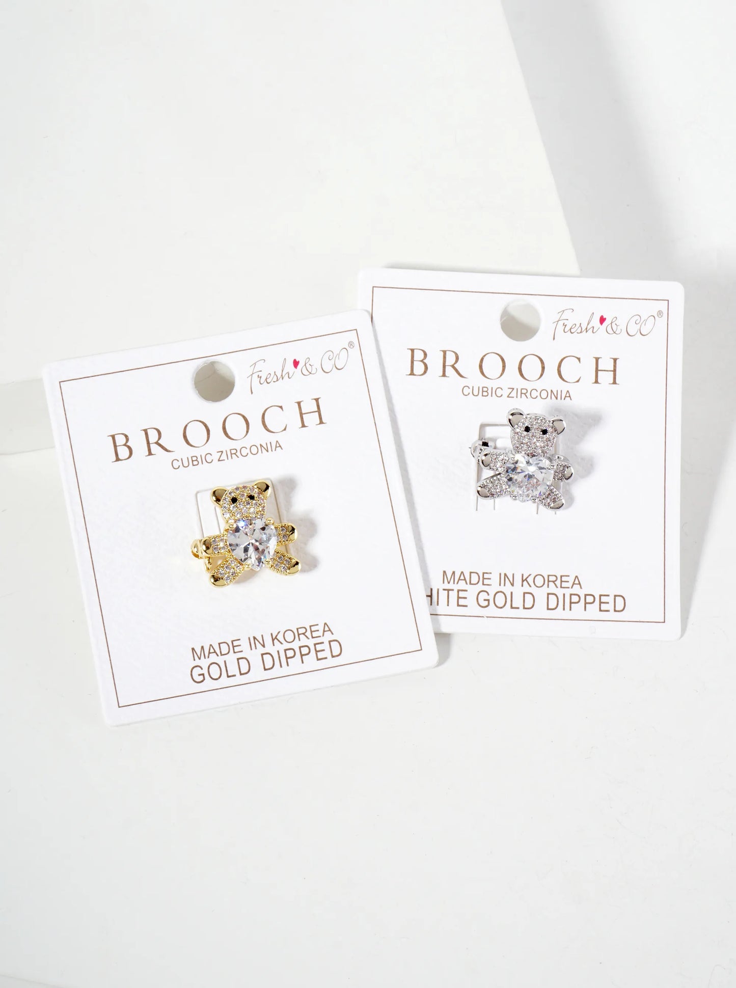 Holding-a-CZ-Heart 18K-Gold-Dipped Pave-Set Cubic-Zirconia Teddy-Bear Brass Brooch