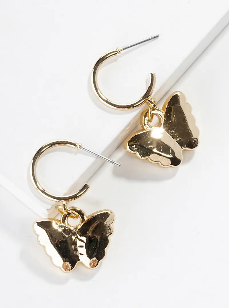 Hollow Butterfly Drop 15mm Open Hoop Earrings