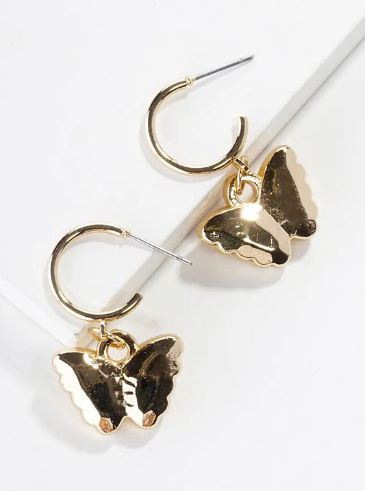 Hollow Butterfly Drop 15mm Open Hoop Earrings
