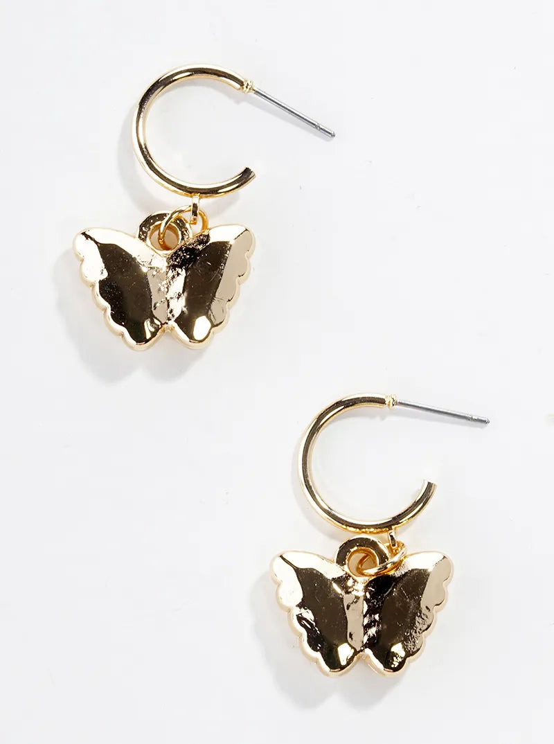Hollow Butterfly Drop 15mm Open Hoop Earrings