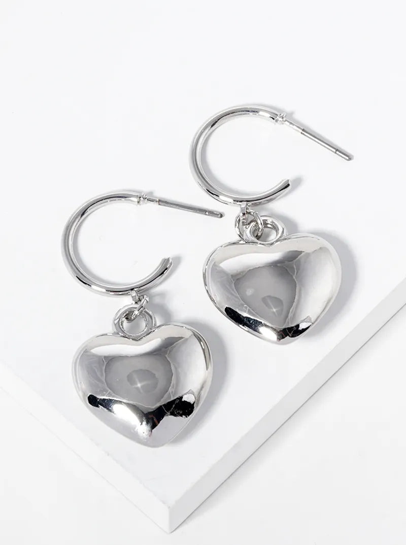 Hollow Heart Drop Metal 15mm Open Hoop Earrings
