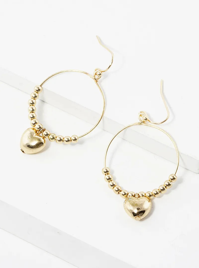 Hollow Heart Bead Drop Circle Wire Dangle Drop Earrings