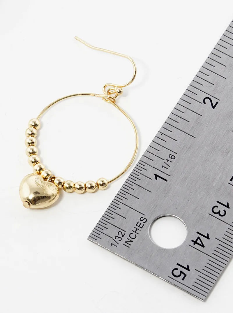 Hollow Heart Bead Drop Circle Wire Dangle Drop Earrings