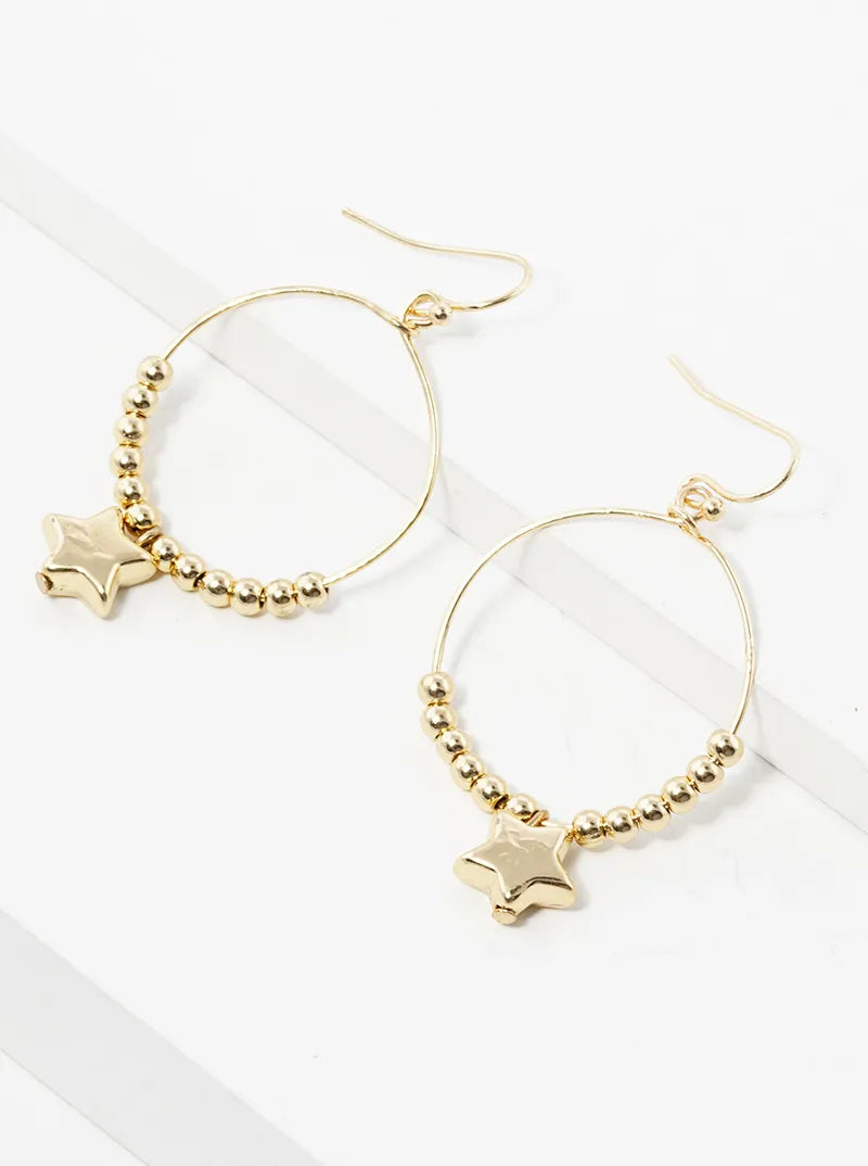 Hollow Star Bead Drop Circle Wire Dangle Drop Earrings