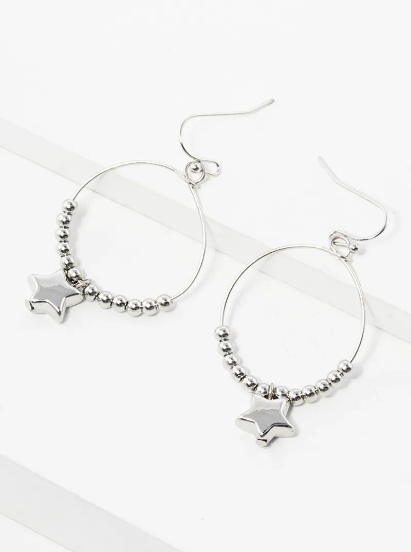 Hollow Star Bead Drop Circle Wire Dangle Drop Earrings