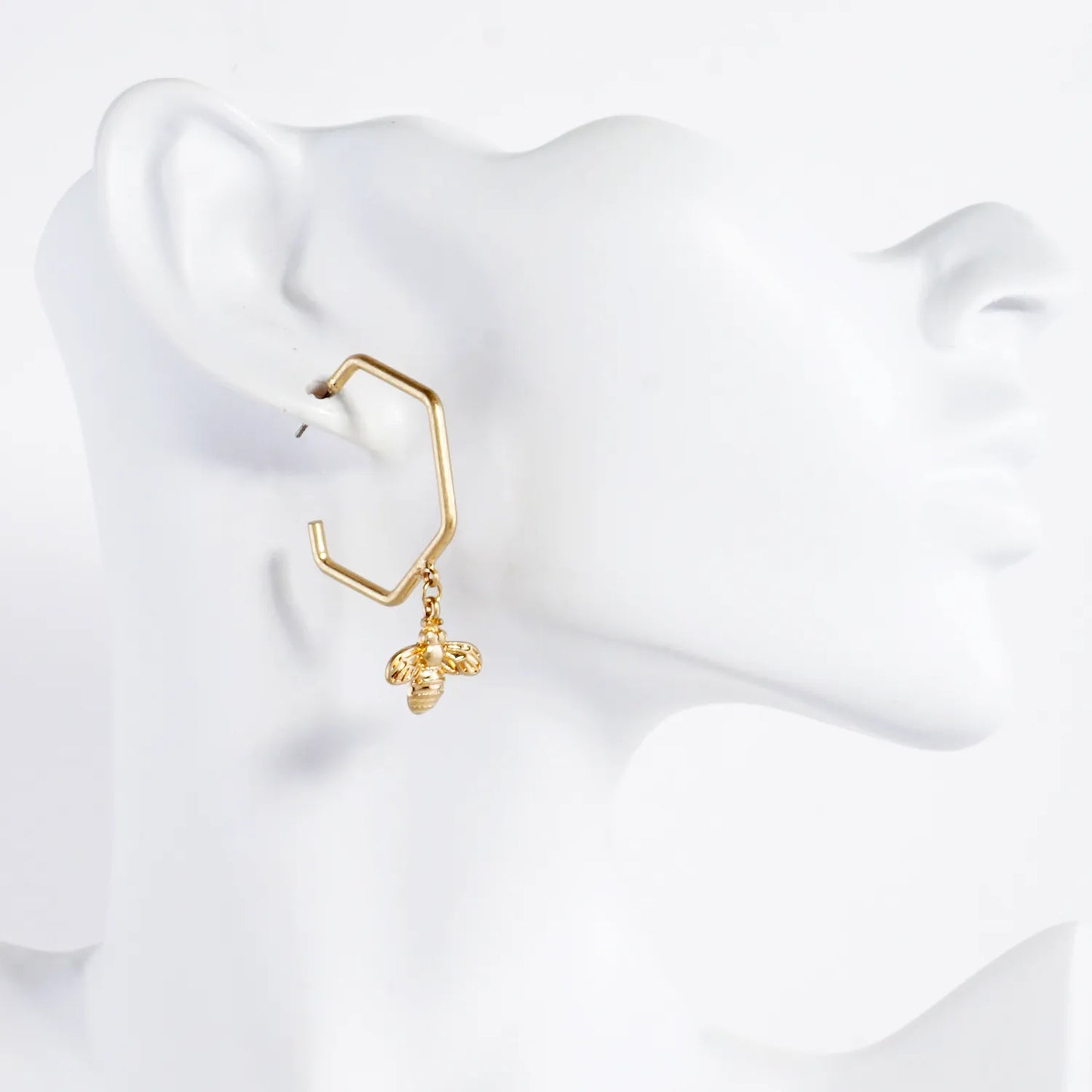 Honey Bee Drop 30mm Hexagon Push-Back Hoop Earrings