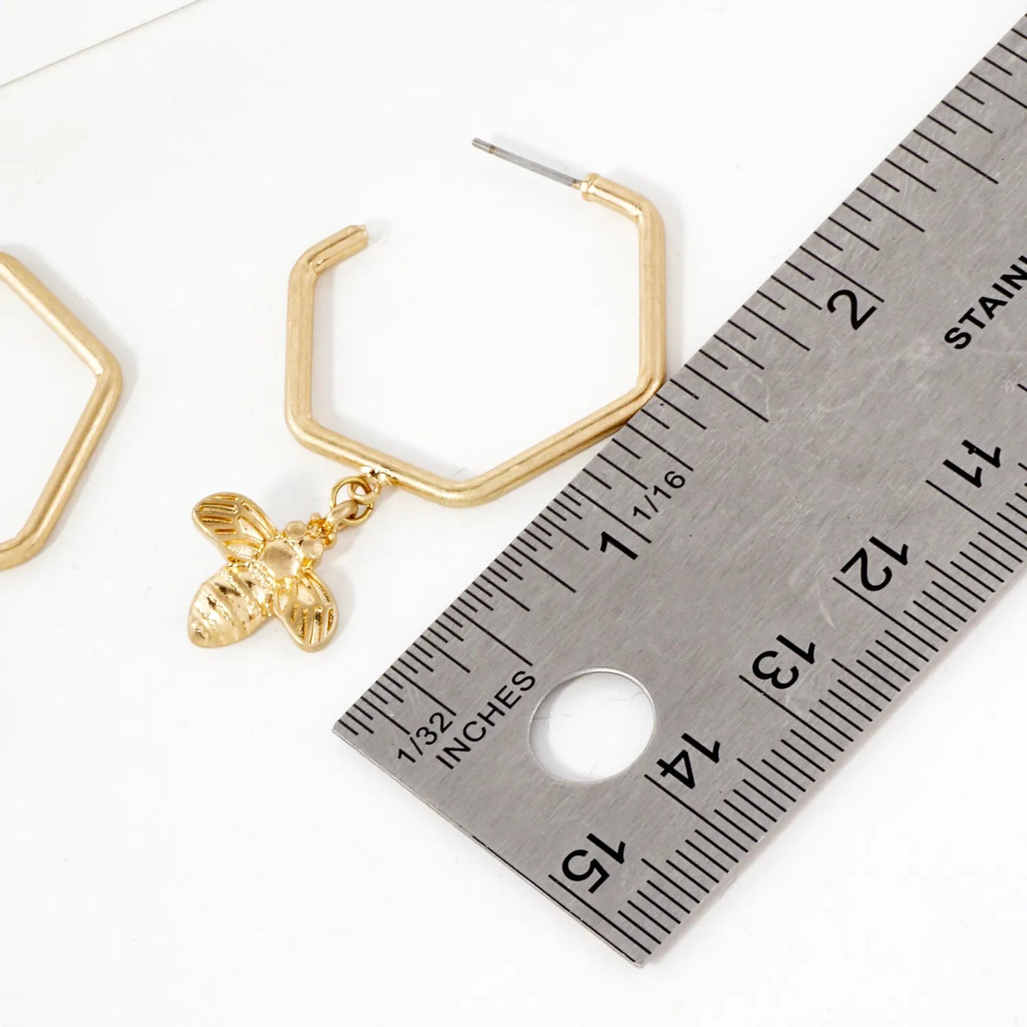 Honey Bee Drop 30mm Hexagon Push-Back Hoop Earrings