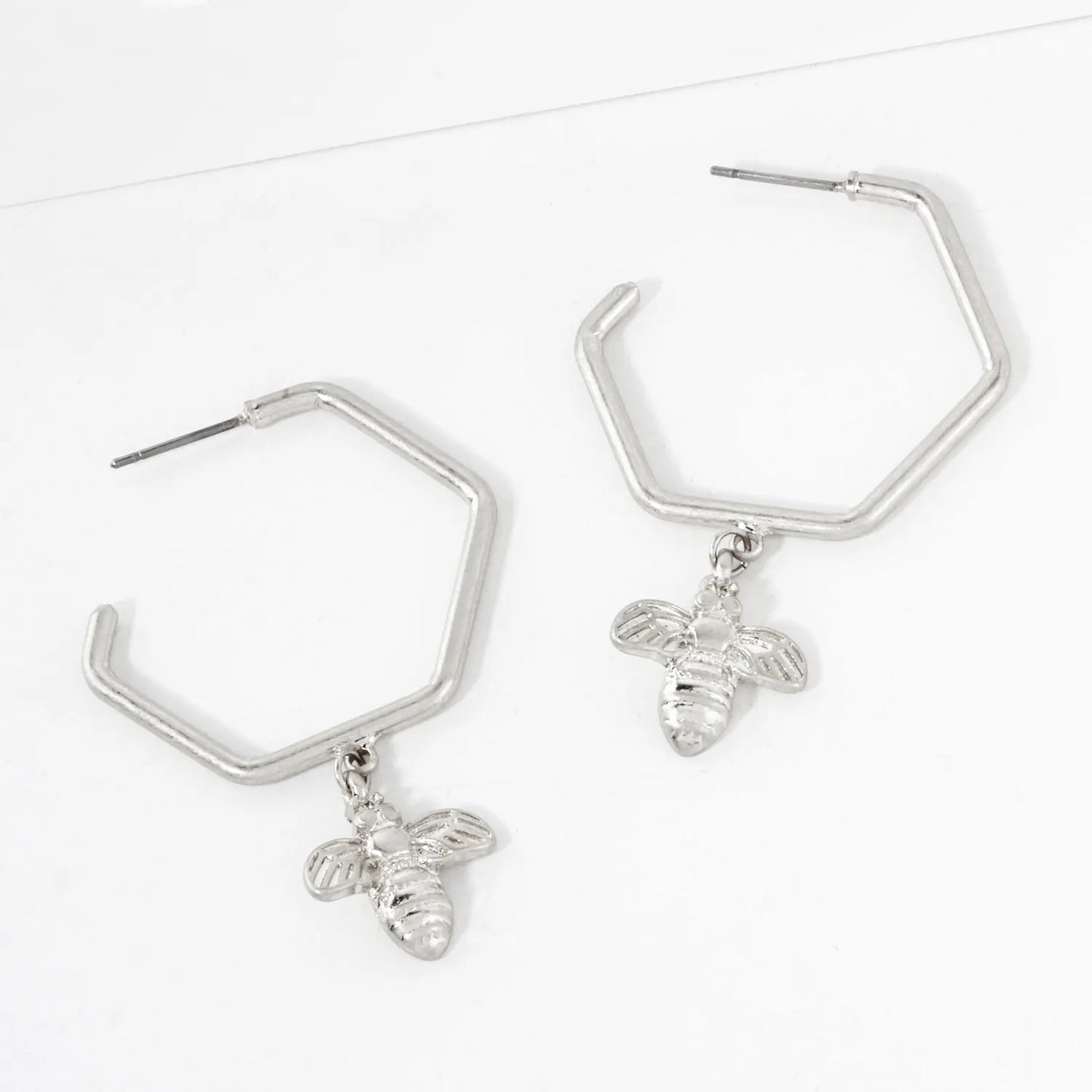 Honey Bee Drop 30mm Hexagon Push-Back Hoop Earrings