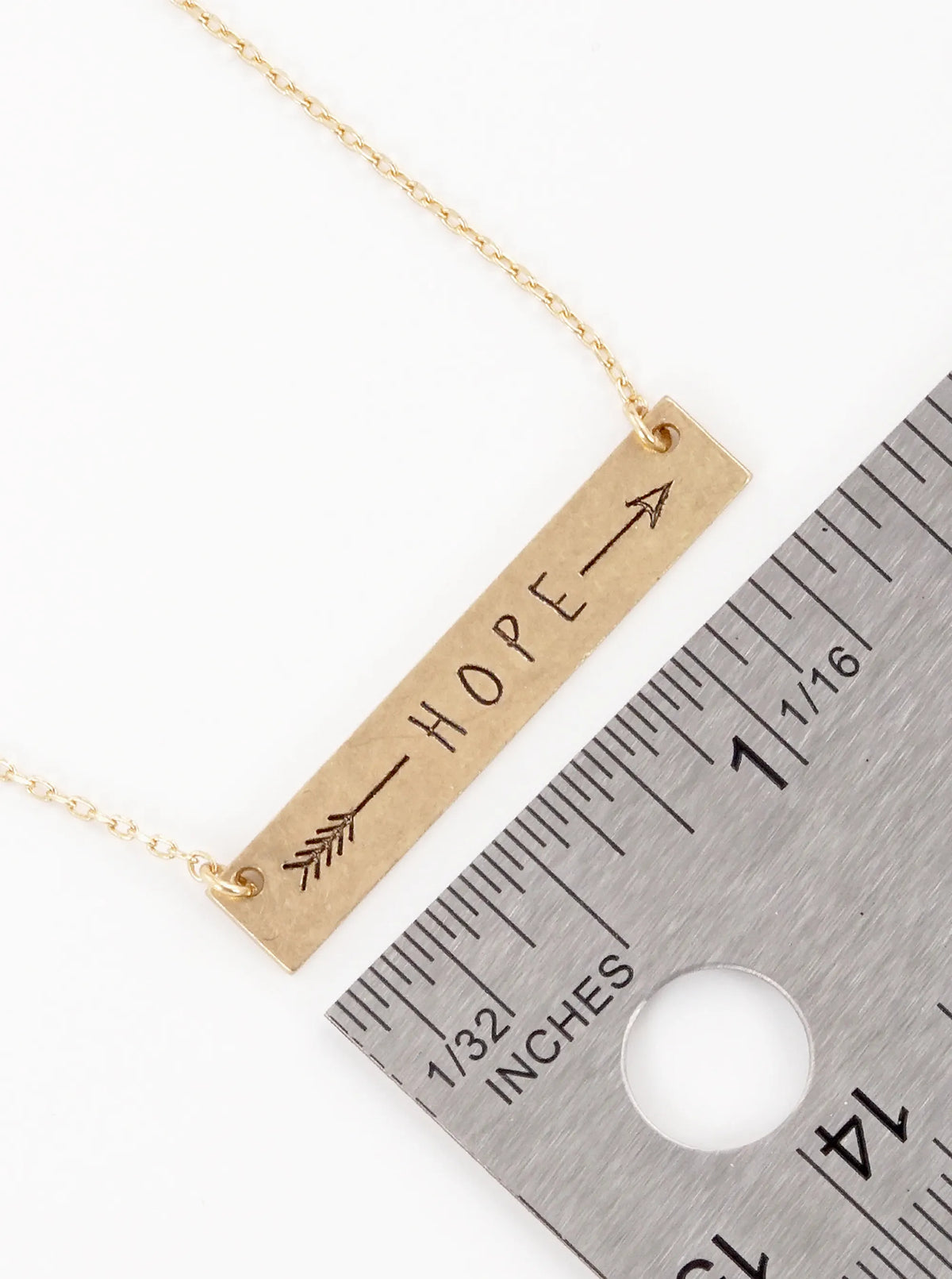 Hope Arrow Engraved Horizontal Bar Pendant Necklace