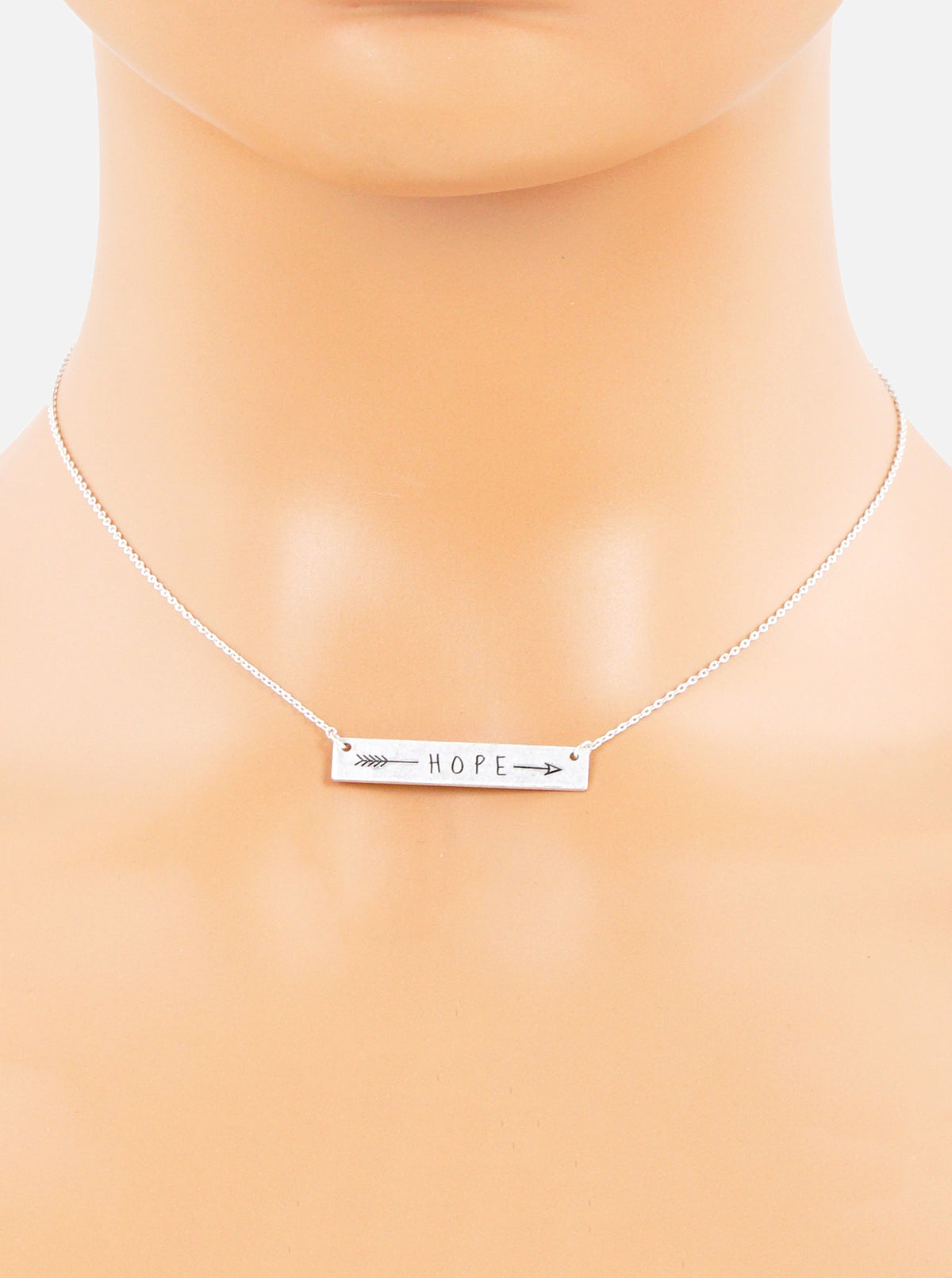 Hope Arrow Engraved Horizontal Bar Pendant Necklace