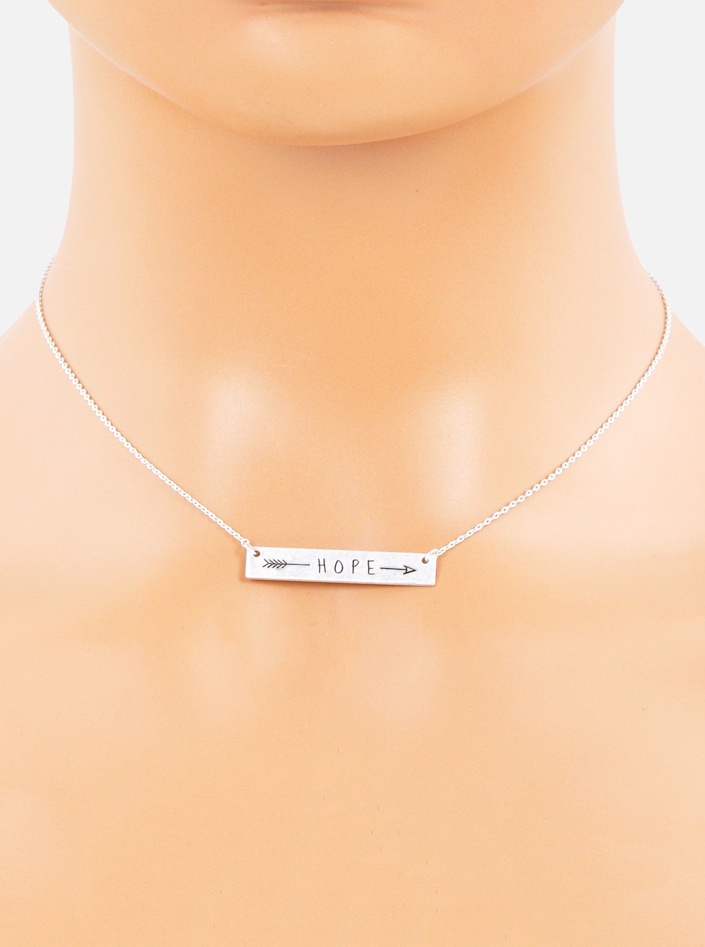 Hope Arrow Engraved Horizontal Bar Pendant Necklace