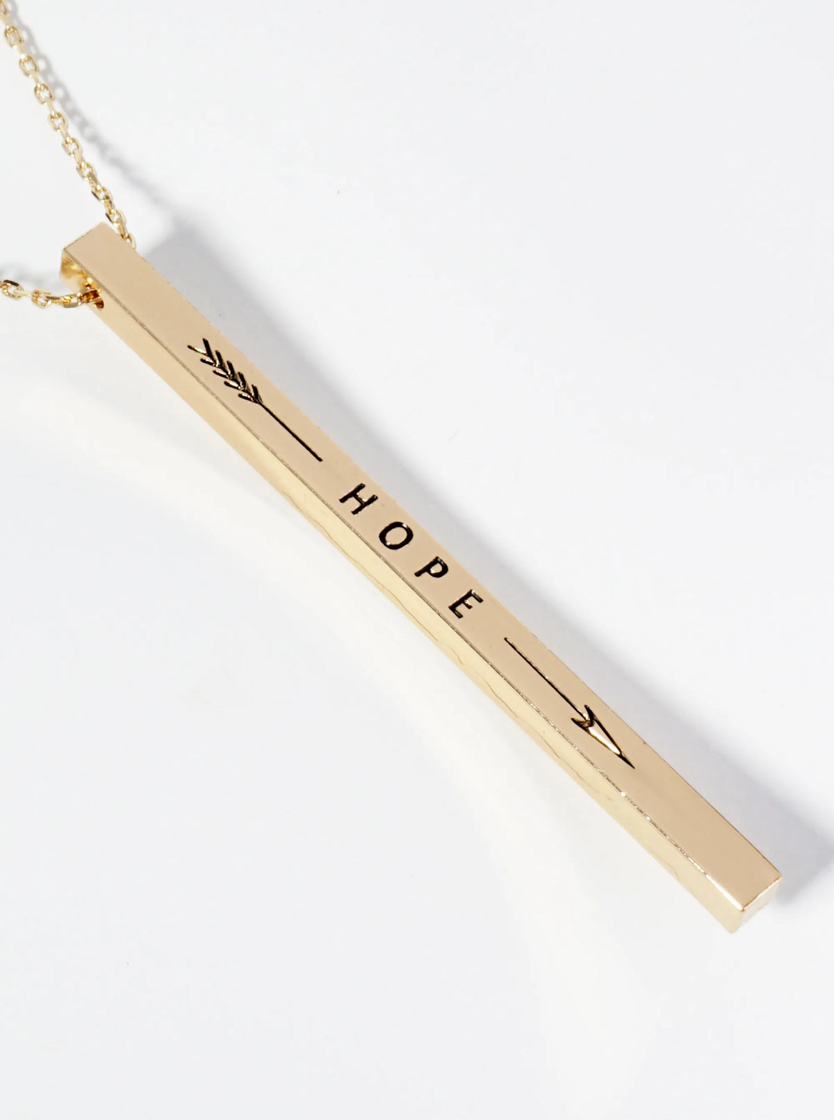 Hope Arrow Engraved Vertical Bar Pendant Inspirational Necklace