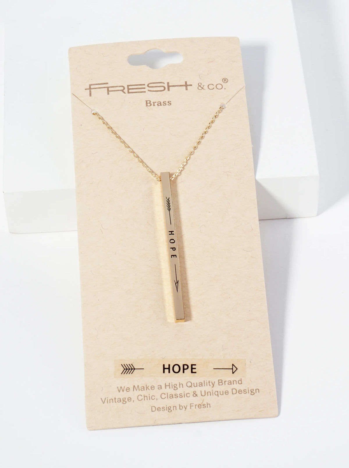 Hope Arrow Engraved Vertical Bar Pendant Inspirational Necklace