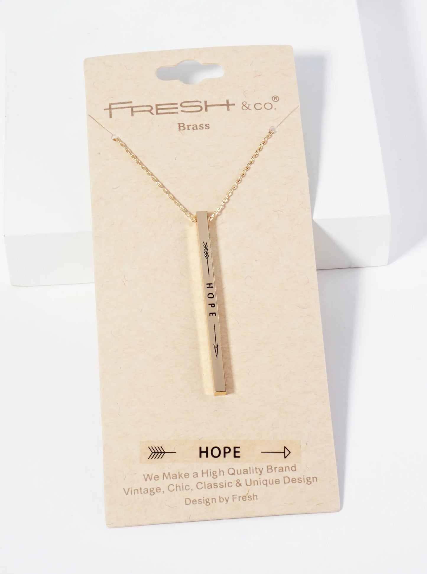 Hope Arrow Engraved Vertical Bar Pendant Inspirational Necklace